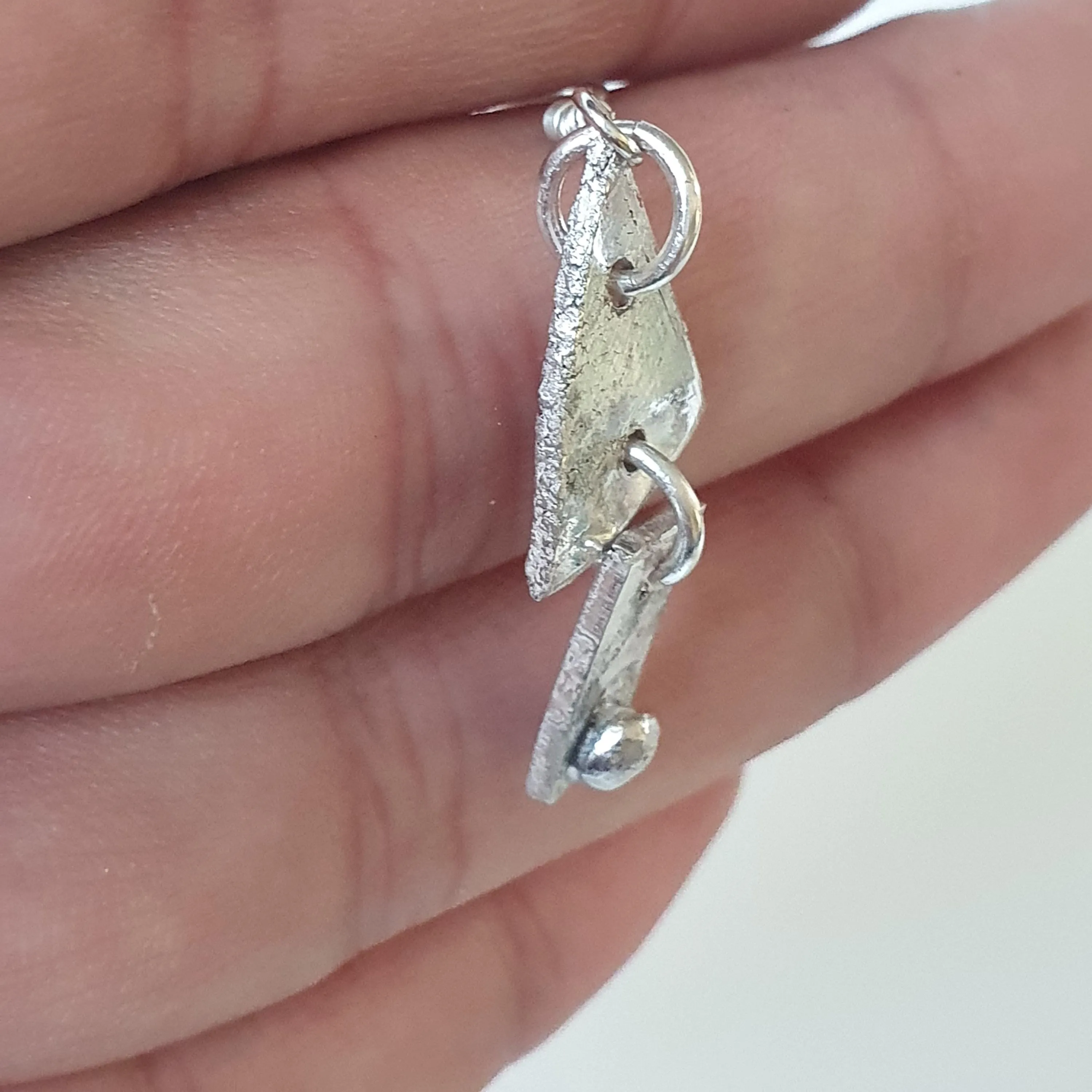 Upcycled Reworked Recycled Single Earring, Drop Dangle, Scrap Silver Dainty Quirky Charm Fashion Statement Jewelry,925,Sterling Silver