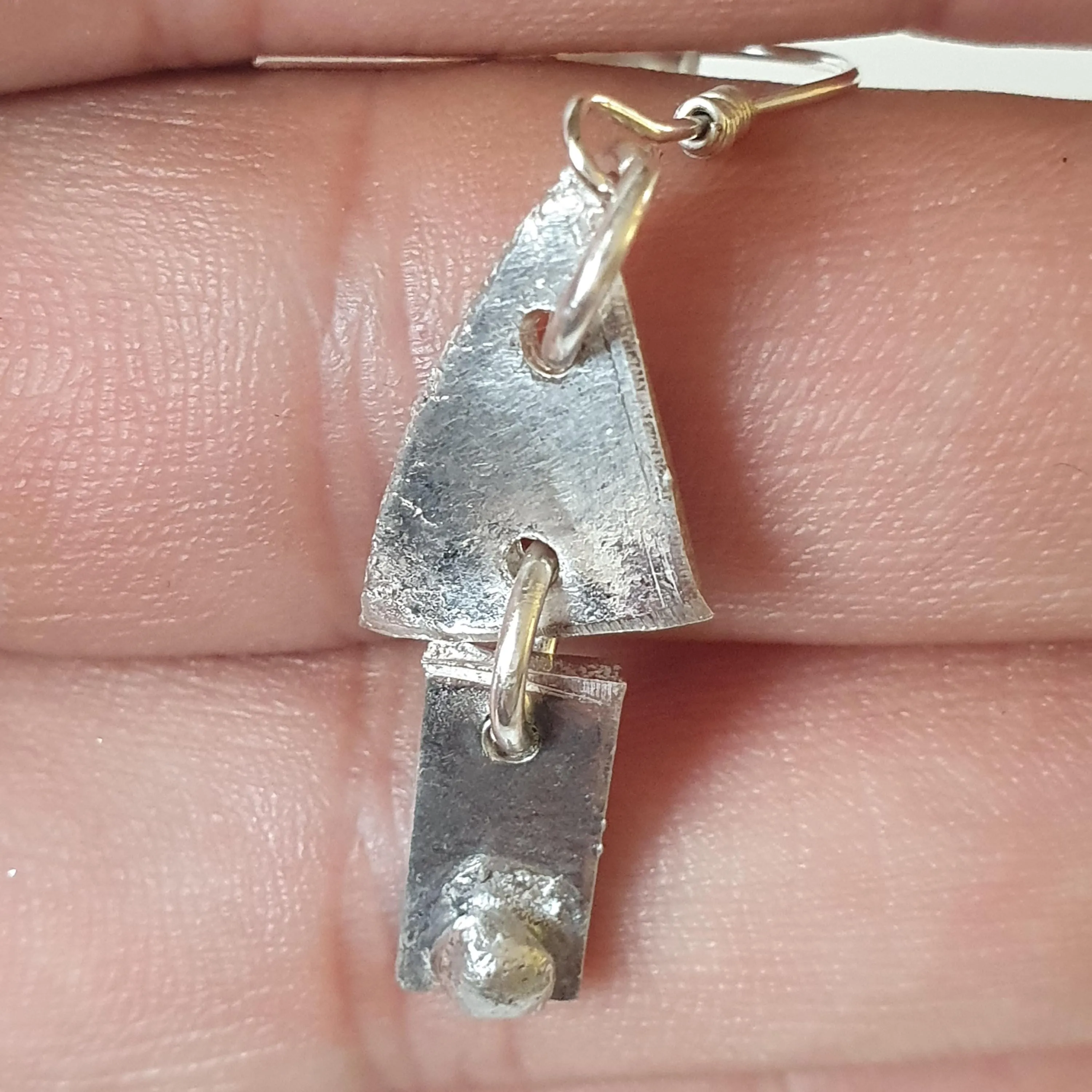 Upcycled Reworked Recycled Single Earring, Drop Dangle, Scrap Silver Dainty Quirky Charm Fashion Statement Jewelry,925,Sterling Silver