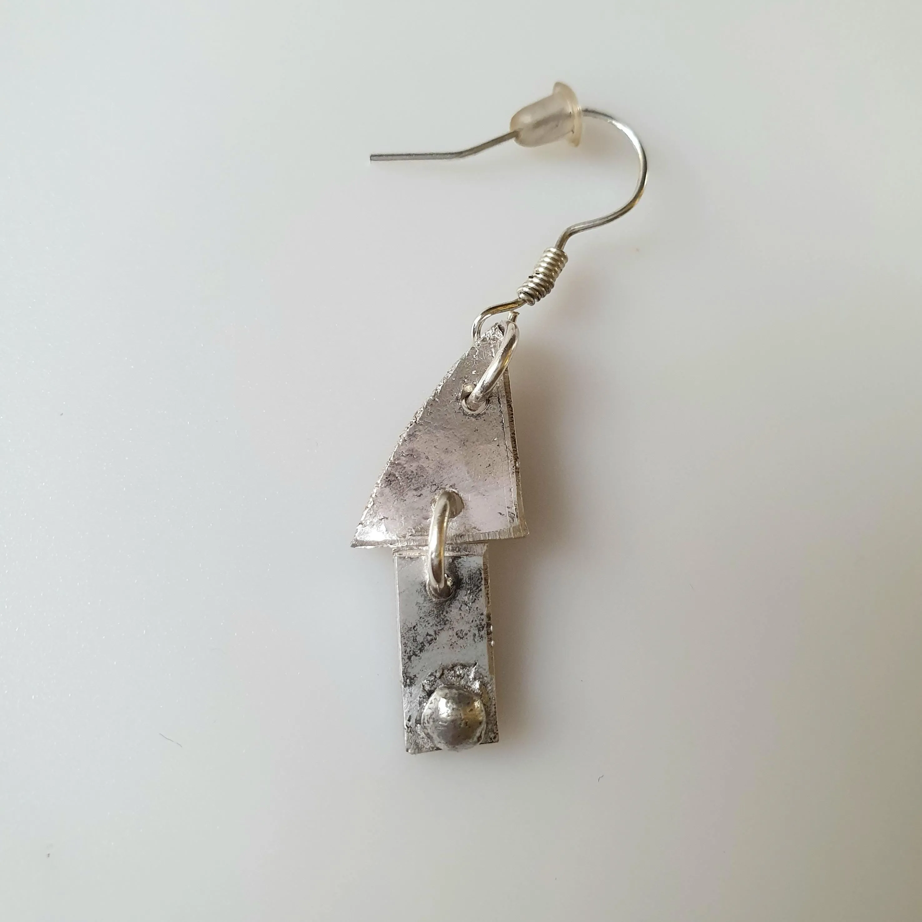 Upcycled Reworked Recycled Single Earring, Drop Dangle, Scrap Silver Dainty Quirky Charm Fashion Statement Jewelry,925,Sterling Silver