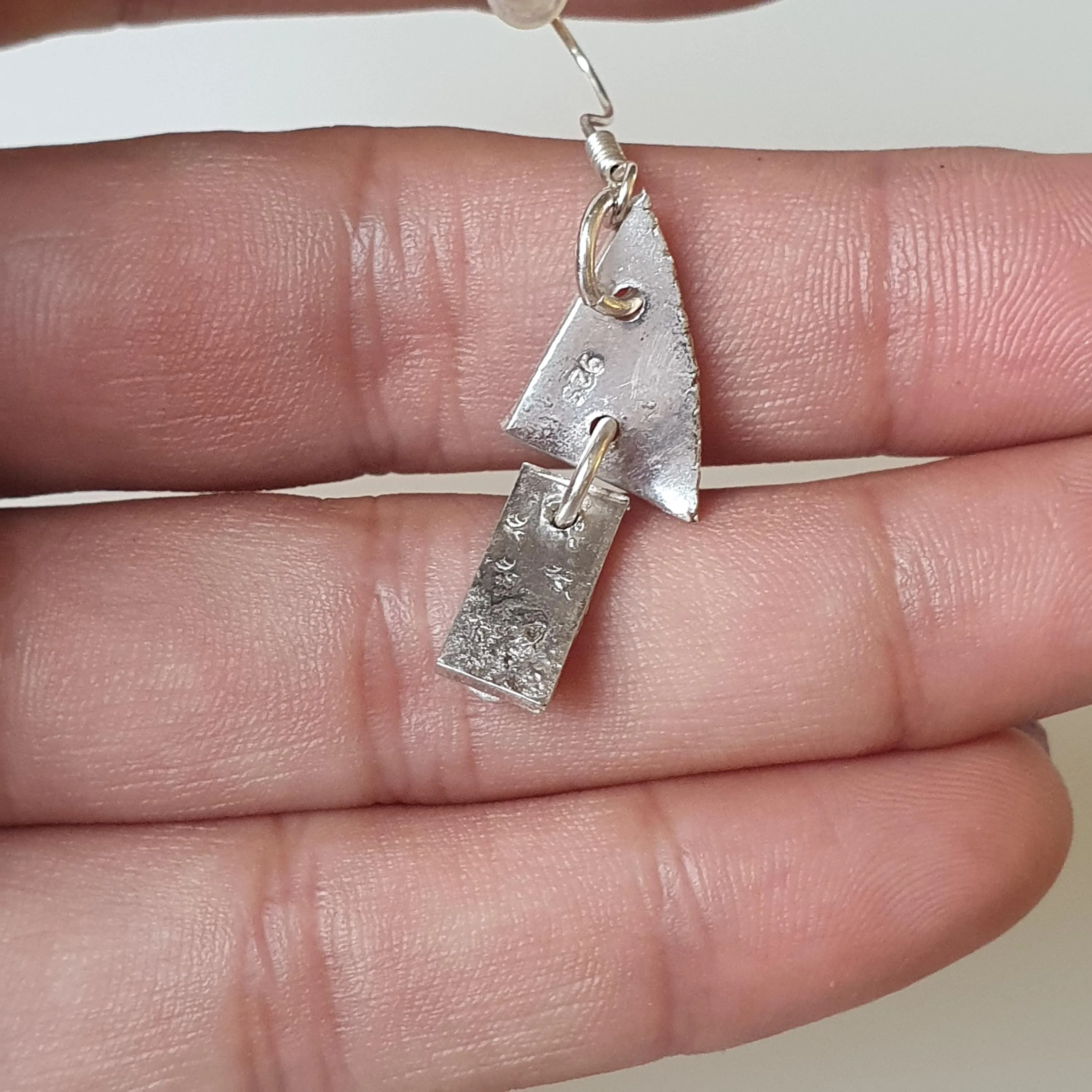 Upcycled Reworked Recycled Single Earring, Drop Dangle, Scrap Silver Dainty Quirky Charm Fashion Statement Jewelry,925,Sterling Silver
