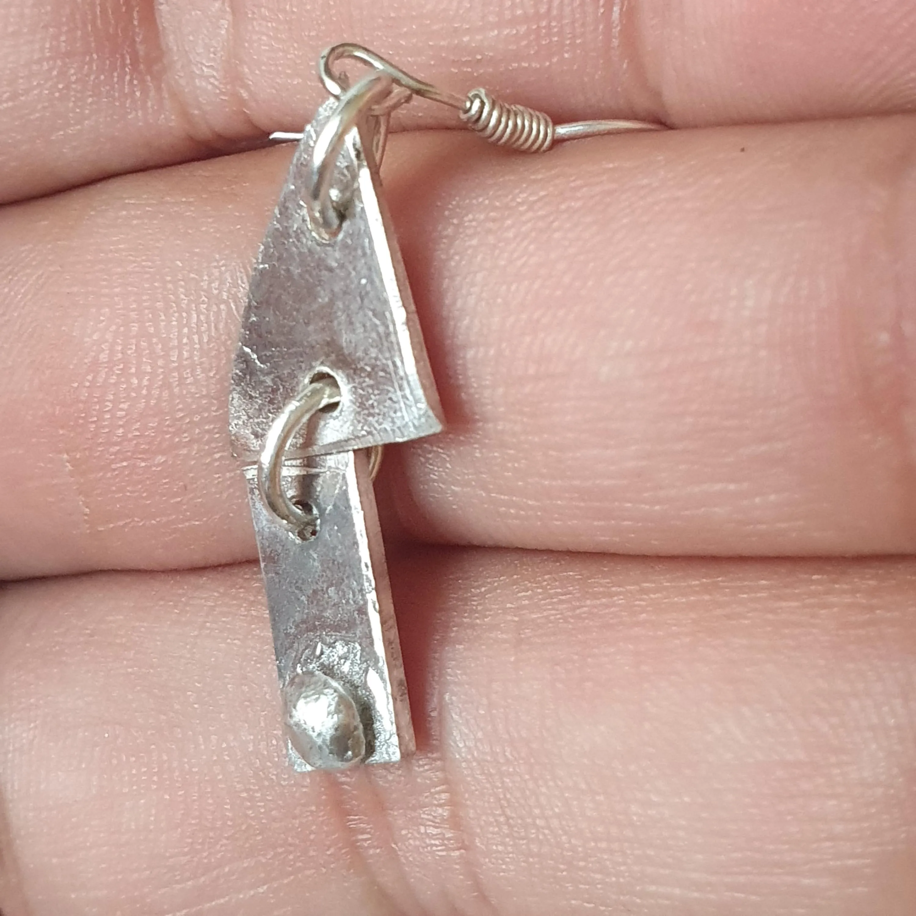 Upcycled Reworked Recycled Single Earring, Drop Dangle, Scrap Silver Dainty Quirky Charm Fashion Statement Jewelry,925,Sterling Silver