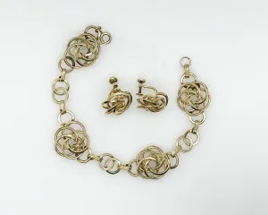 Very Pretty Swirls 1950s 12kt GF Bracelet and Earrings