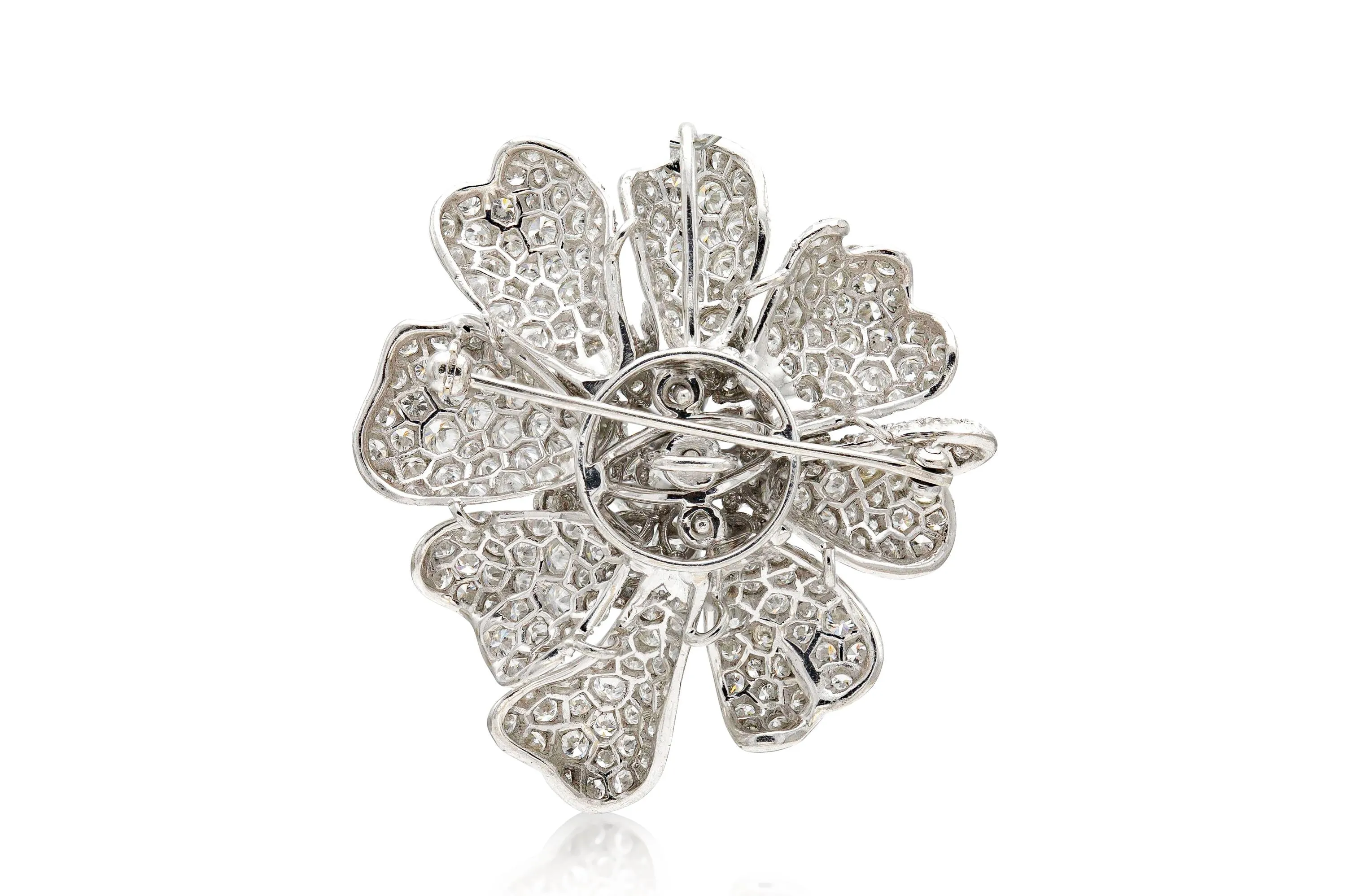 Vintage 1940s 15.00 Carat Diamond Flower Brooch Pendant