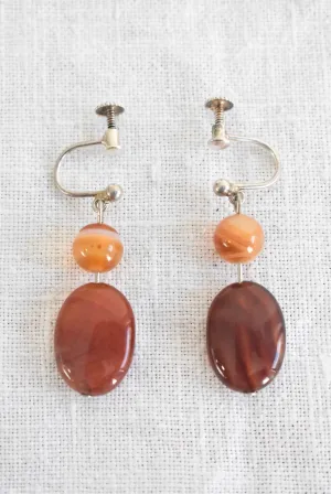 Vintage 925 Silver semi-precious stone screw on earrings