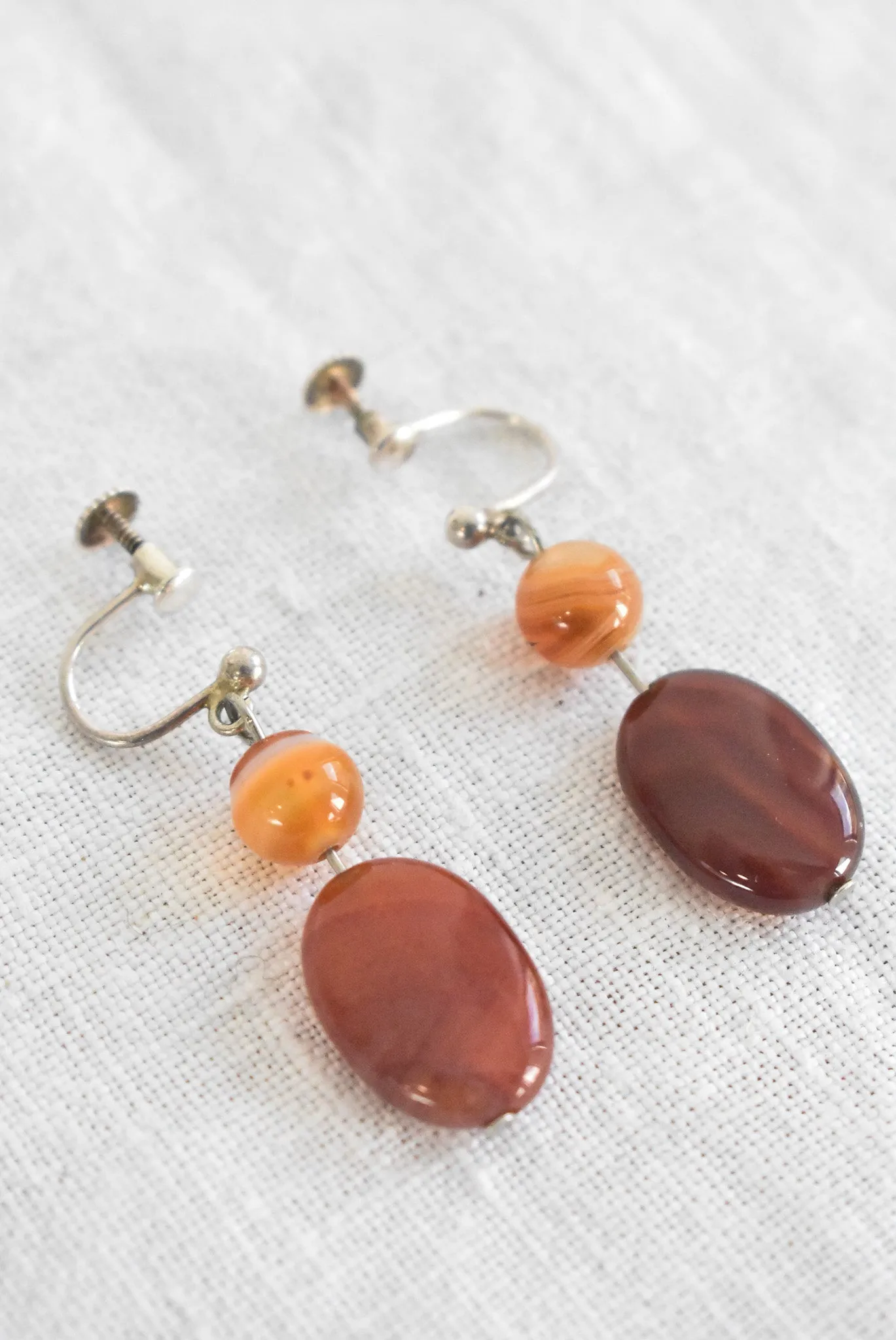Vintage 925 Silver semi-precious stone screw on earrings