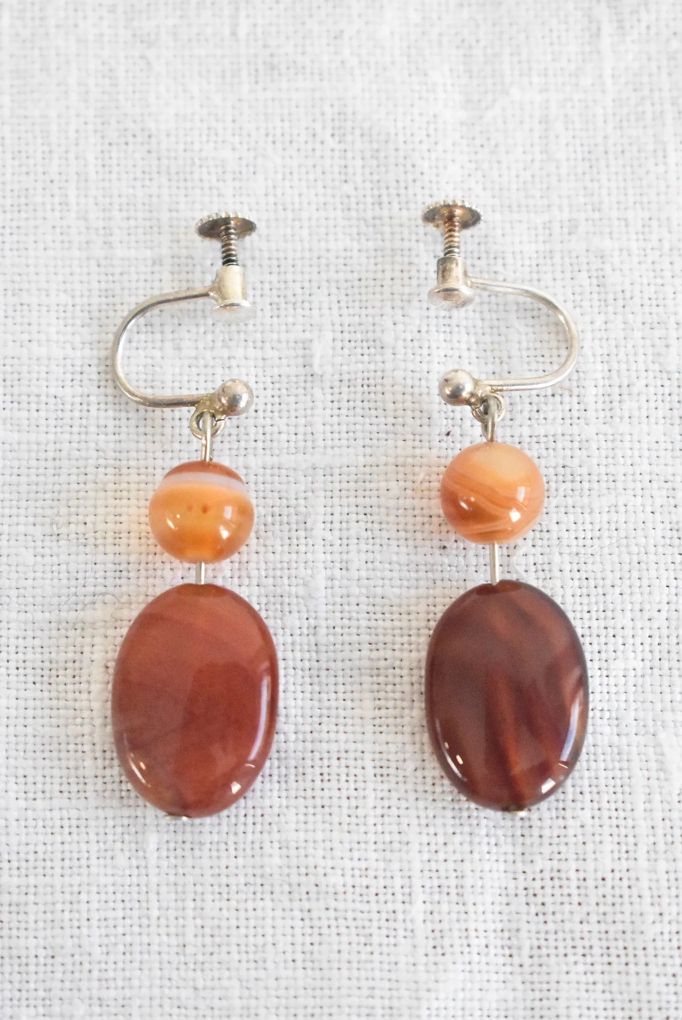 Vintage 925 Silver semi-precious stone screw on earrings