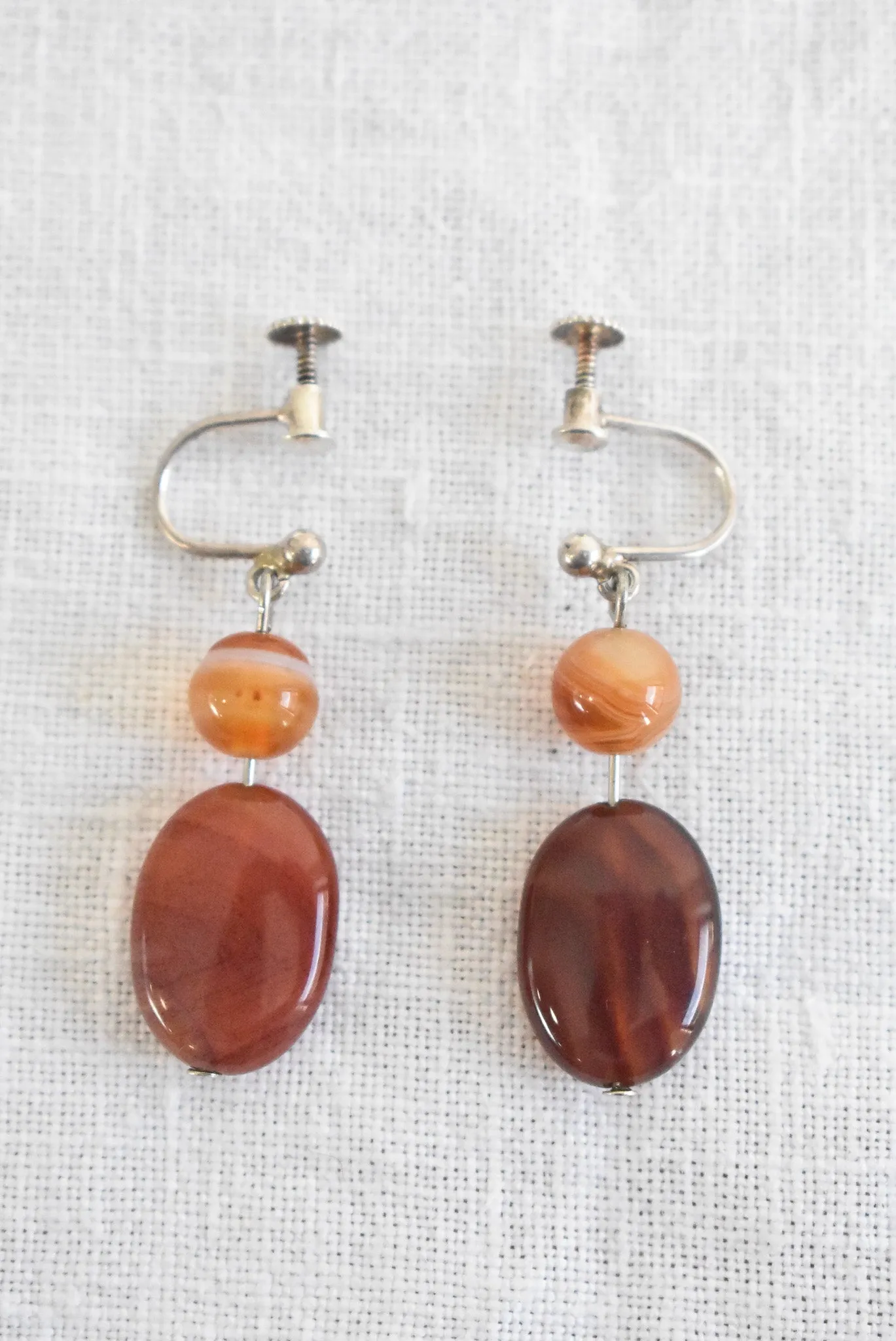 Vintage 925 Silver semi-precious stone screw on earrings