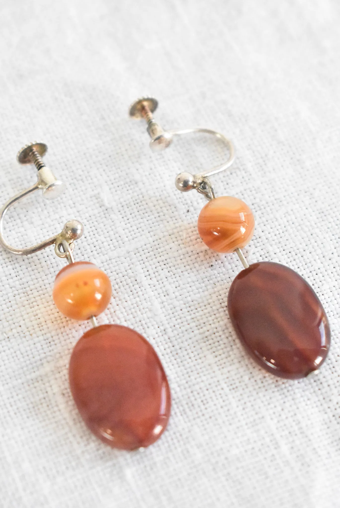 Vintage 925 Silver semi-precious stone screw on earrings