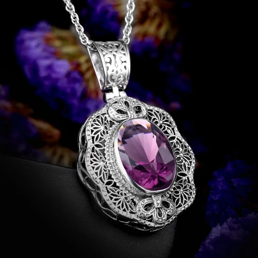Vintage Amethyst Flower Pendant - 925 Sterling Silver (No Chain)