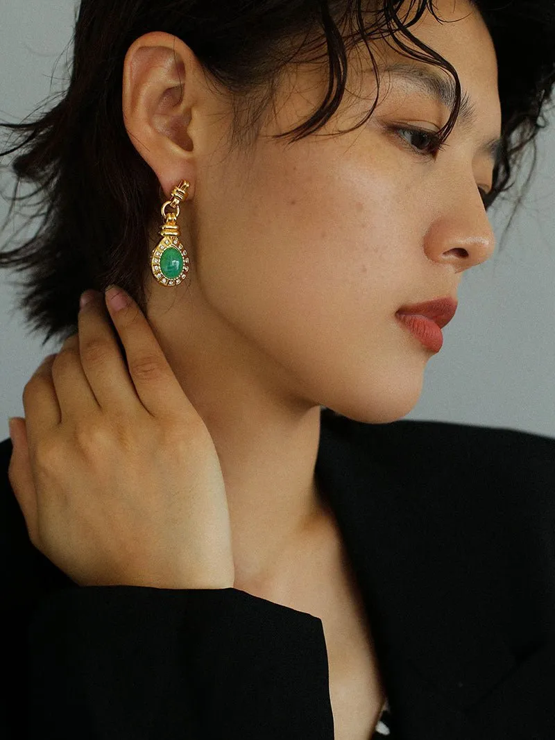 Vintage Green Crystals Drop Earrings