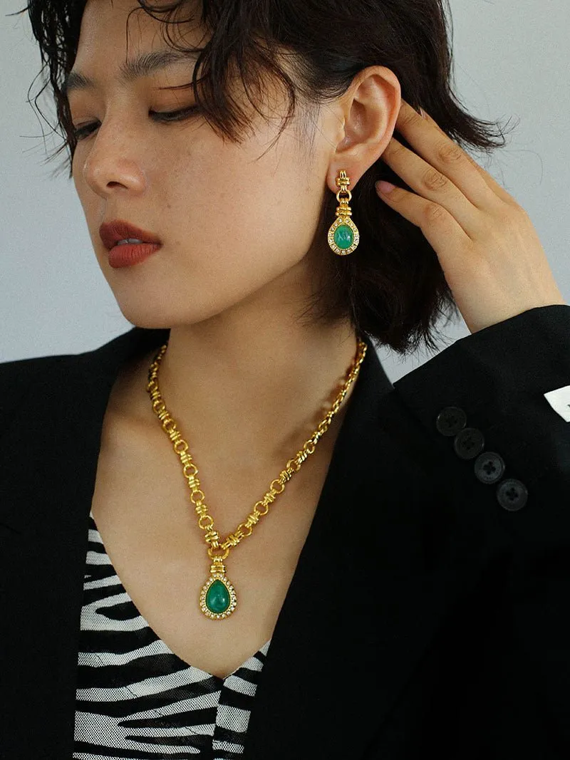 Vintage Green Crystals Drop Earrings