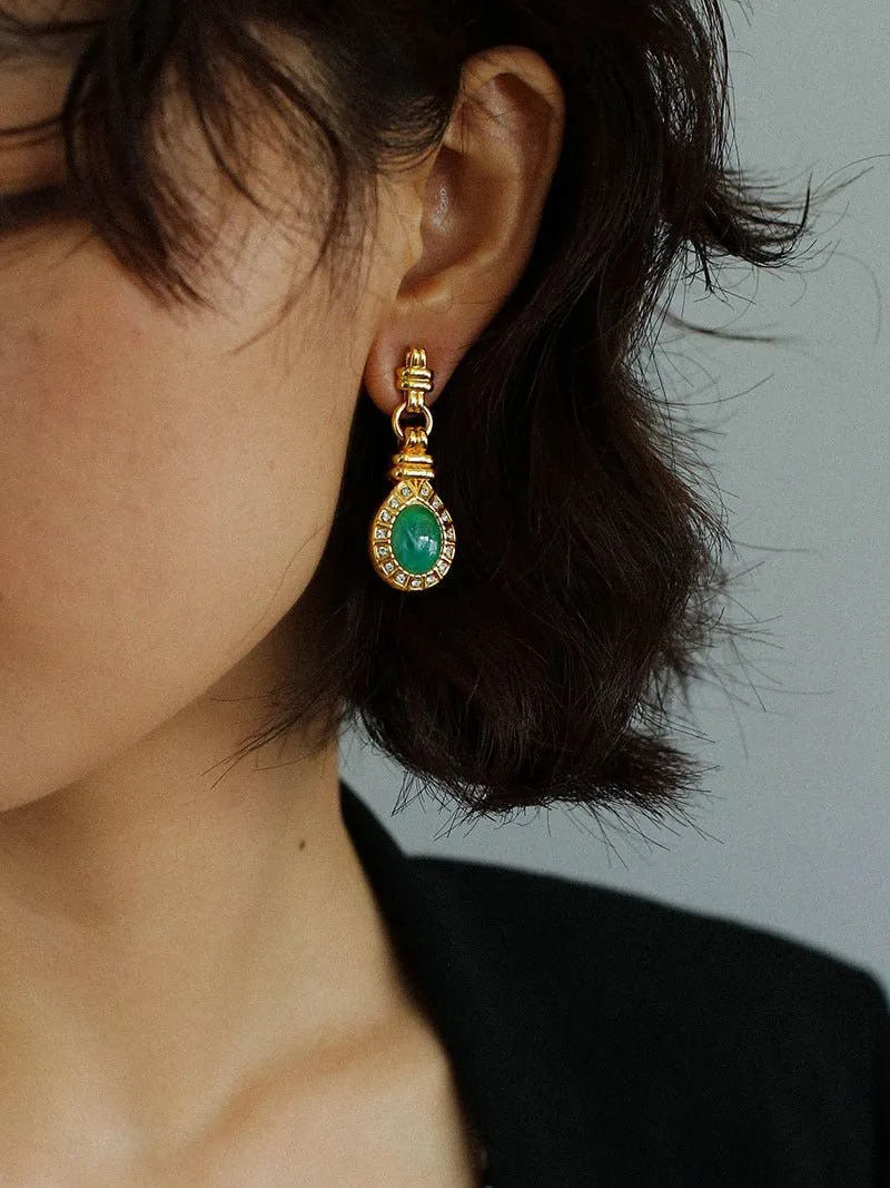 Vintage Green Crystals Drop Earrings