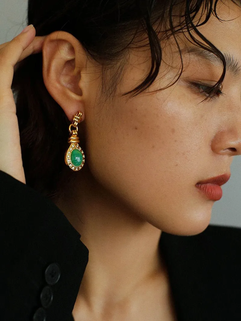 Vintage Green Crystals Drop Earrings