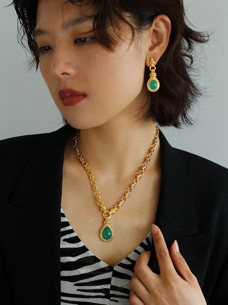 Vintage Green Crystals Drop Earrings
