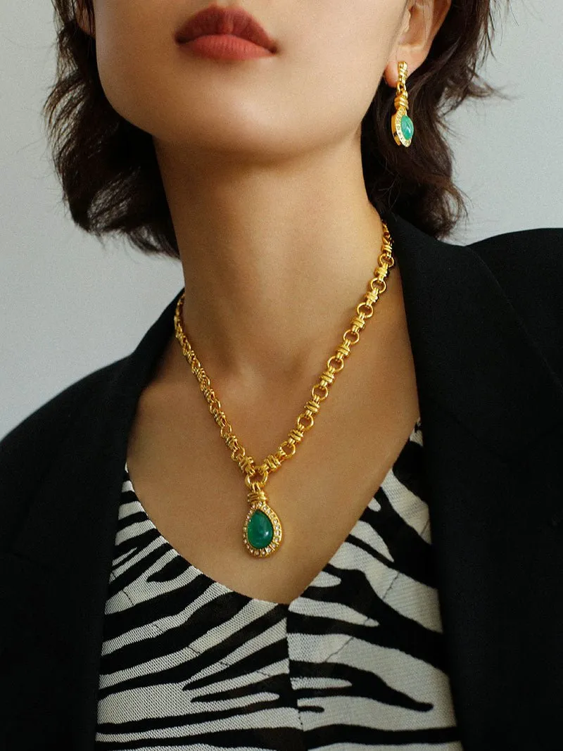Vintage Green Crystals Drop Earrings