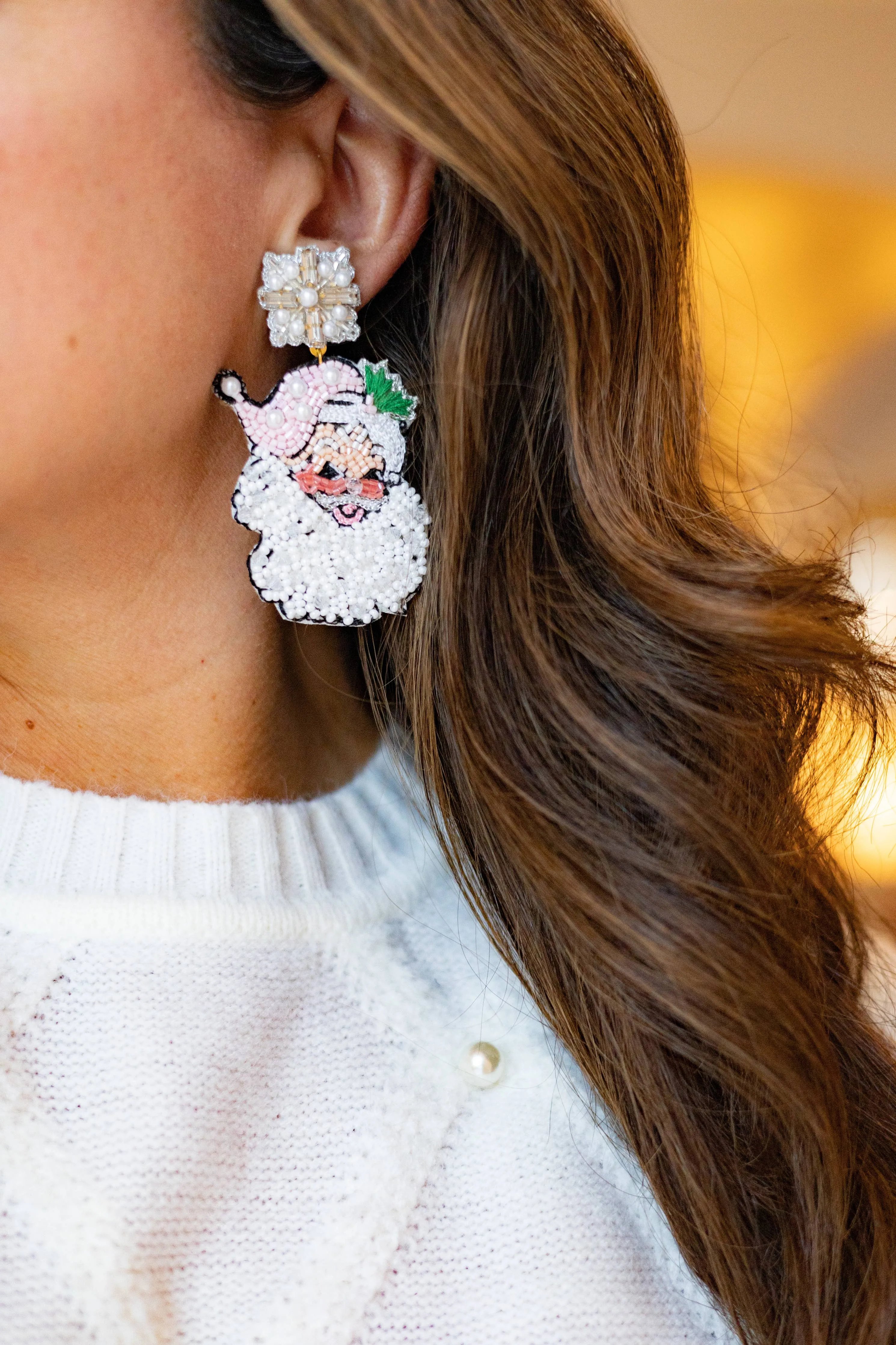vintage pink santa earrings