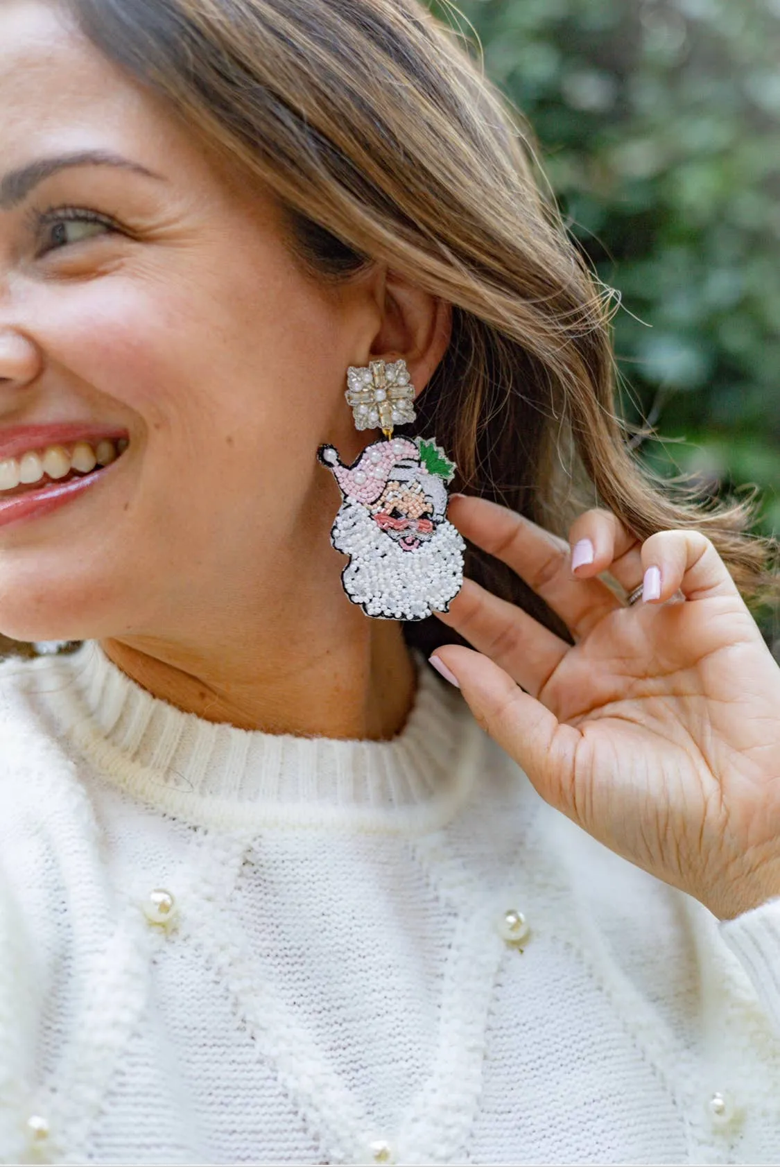 vintage pink santa earrings