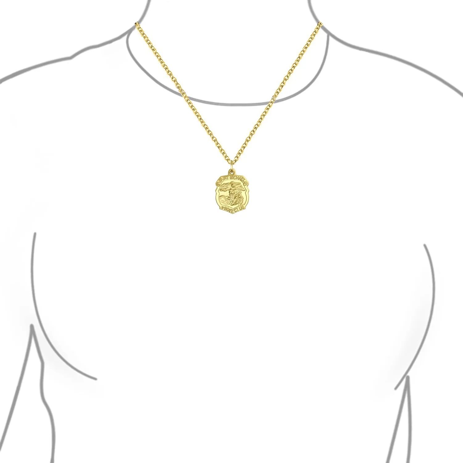 Yellow 14K Gold Saint Michael Pendant Necklace Archangel Medallion for Men